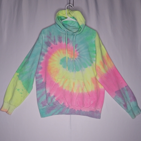 Colortone Vtg Tie Dye Hoodie Sweatshirt Medium Neon Colorful - Picture 7 of 7